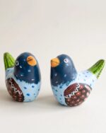 Hand-Painted Speckled Pottery Figurine Set of 2 for Tabletop, 12 × 10 cm, Blue/Brown