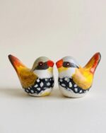 Hand-Painted Spotted Pottery Figurine Set of 2 for Tabletop, 8 × 6 cm, Yellow/Orange