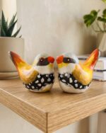 Hand-Painted Spotted Pottery Figurine Set of 2 for Tabletop, 8 × 6 cm, Yellow/Orange - Image 3