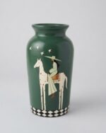 The  Equestrian Tale Green Hand painted Pottery vase - Image 2