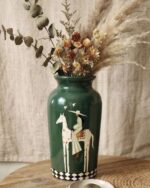 The  Equestrian Tale Green Hand painted Pottery vase - Image 3