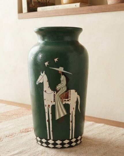 The  Equestrian Tale Green Hand painted Pottery vase