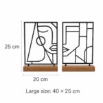 Abstract Face Line Art Metal Table Sculptures on Wooden Base dimensions