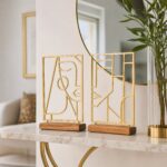 Abstract Face Line Art Metal Table Sculptures on Wooden Base styled at home