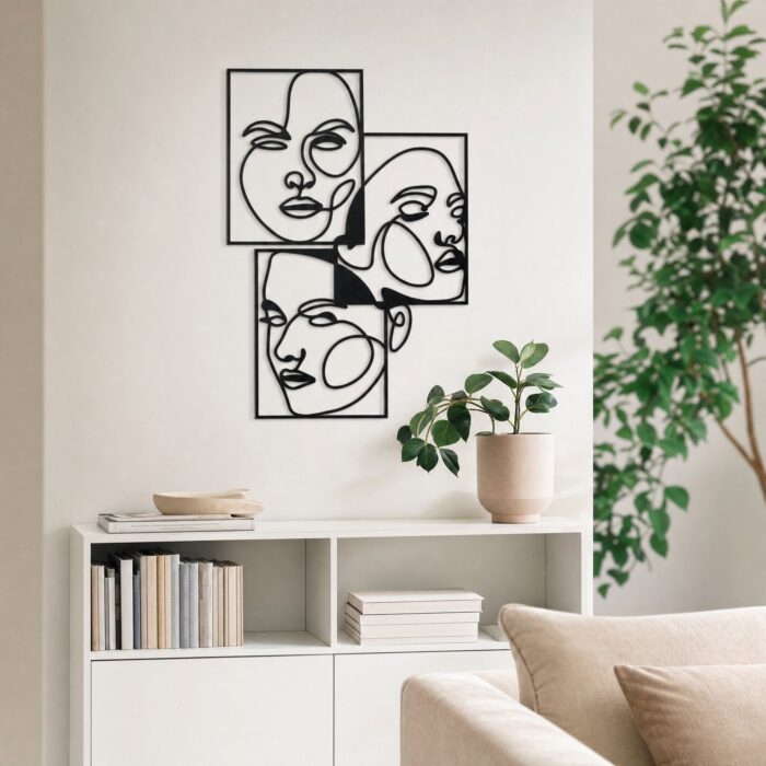 Abstract Faces Collage Metal Wall Art in a living space