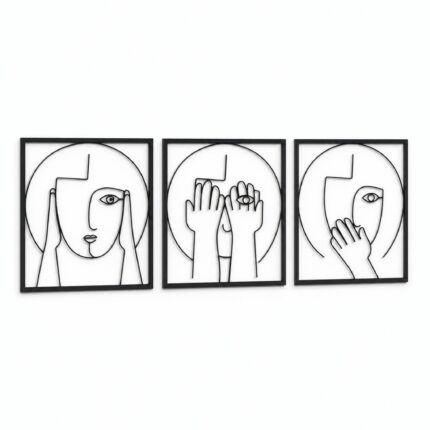 Abstract Faces Line Art Metal Wall Art on a white background