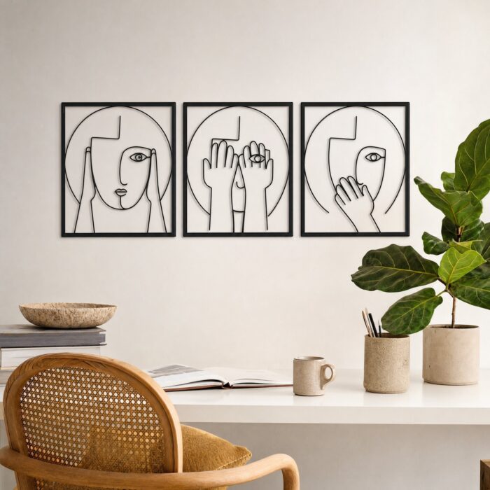 Abstract Faces Line Art Metal Wall Art styled at home