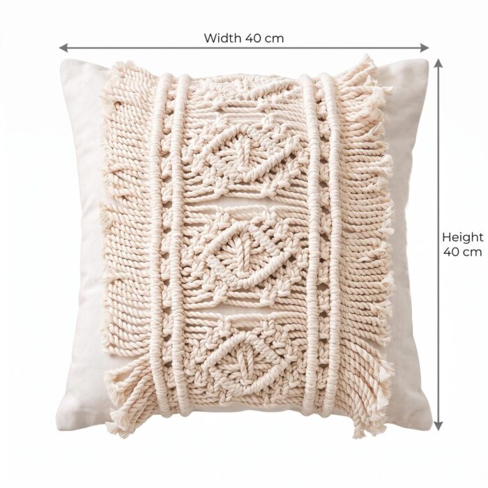 Macrame Cotton Cushion, 40 × 40 cm - Image 5