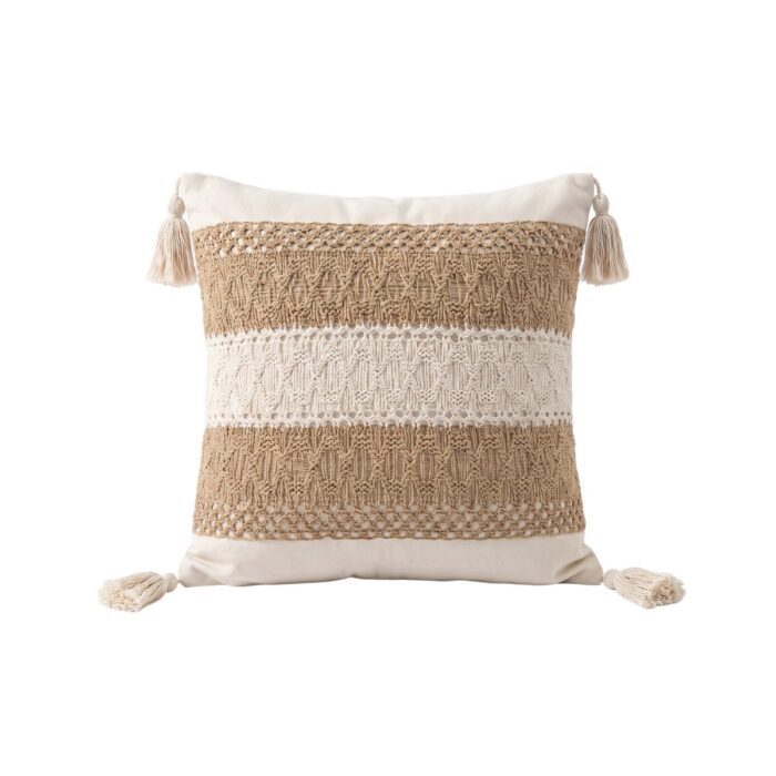 Boho Neutral Cotton Cushion with Filler, 45 × 45 cm, Tan - Image 6