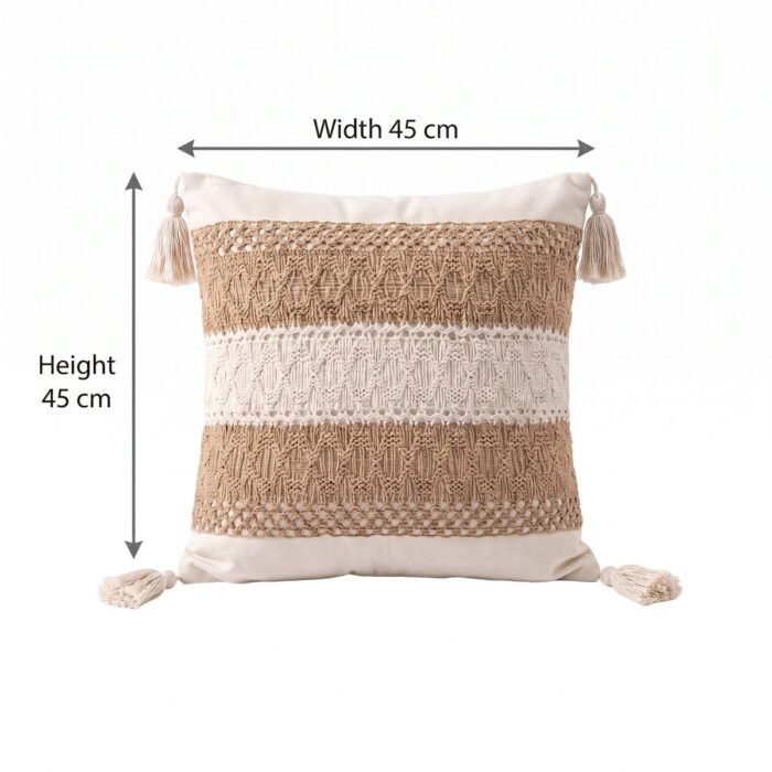Boho Neutral Cotton Cushion with Filler, 45 × 45 cm, Tan - Image 7