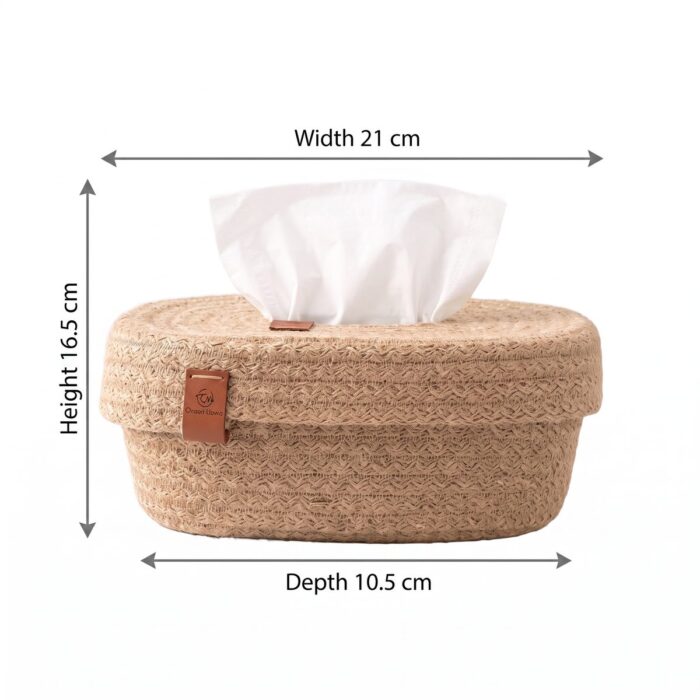Knitted Jute Tissue Box for Tabletop, 21 × 16.5 × 10.5 cm, Beige - Image 6