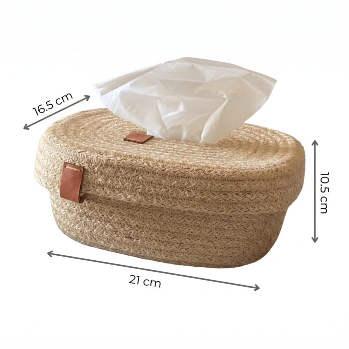 Knitted Jute Tissue Box for Tabletop, 21 × 16.5 × 10.5 cm, Beige - Image 7