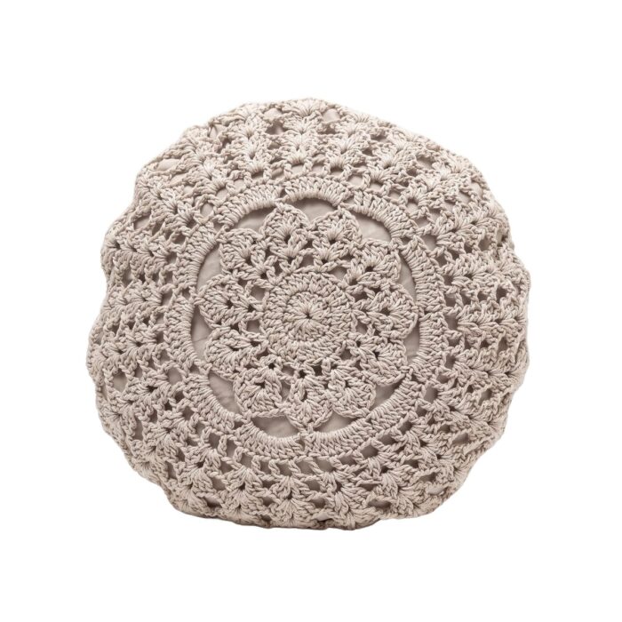 Hand-Crocheted Mandala Cotton Cushion with Filler, 40 cm, Grey - Image 2