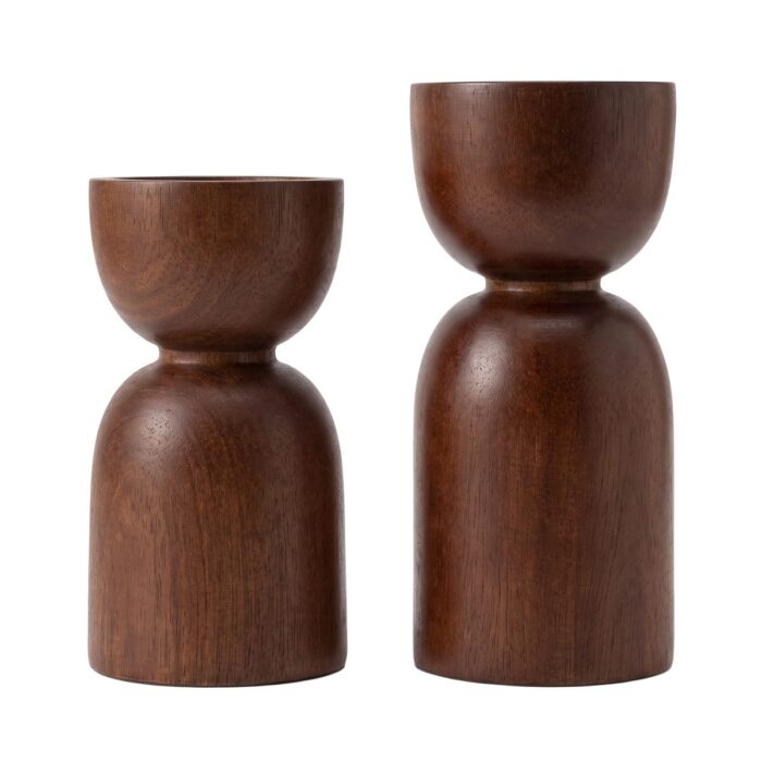 Wooden Candle Holder Set of 2 for Tabletop, 16 cm, 12 cm - Image 2