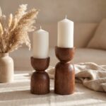 Wooden Candle Holder Set of 2 for Tabletop, 16 cm, 12 cm - Image 3