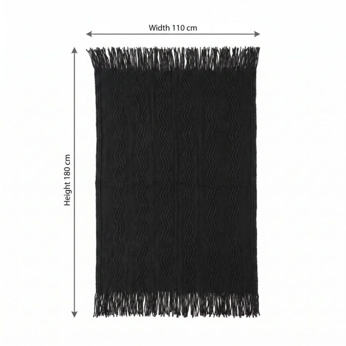 Wave Pattern Knitted Blanket, 110 × 180 cm, Black - Image 5