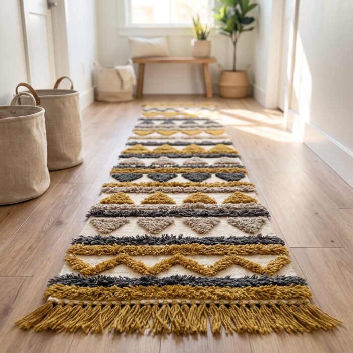 Handmade Kilim Wool Kilim Rug, 2.88M × 0.6M, Off-White/Grey/Mustard - Image 5
