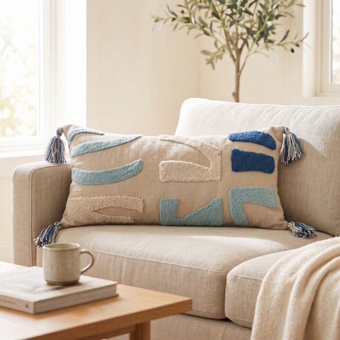 Multicolor Geometric Pattern Cotton Cushion, 60 × 40 cm, Multicolor - Image 4