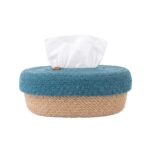 Woven Jute & Cotton Tissue Box Cover, Teal/Natural - Image 3