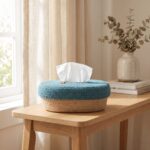 Woven Jute & Cotton Tissue Box Cover, Teal/Natural - Image 4