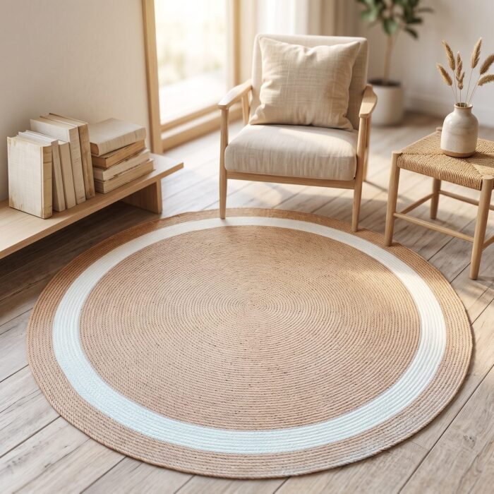 Earthen Circle Jute Rug, 100 cm diameter, Beige/Off-white - Image 3