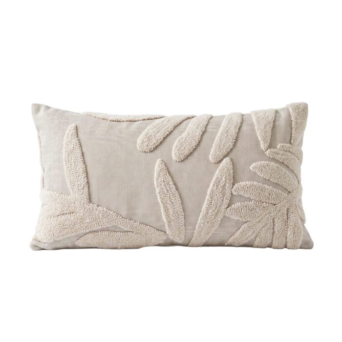 Tufted Palm Leaves Pattern Cotton & Linen Cushion, 60 × 30 cm, Greyish Beige - Image 4