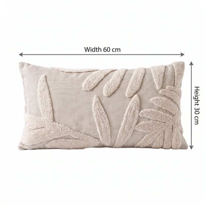 Tufted Palm Leaves Pattern Cotton & Linen Cushion, 60 × 30 cm, Greyish Beige - Image 5