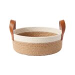Cotton Storage Basket for Laundry & Toys, 25 cm diameter × 10 cm height, Beige/White - Image 3