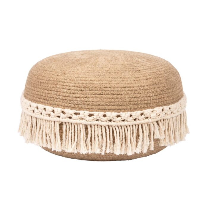 Macrame Jute Pouf, 60 cm diameter, Beige - Image 4