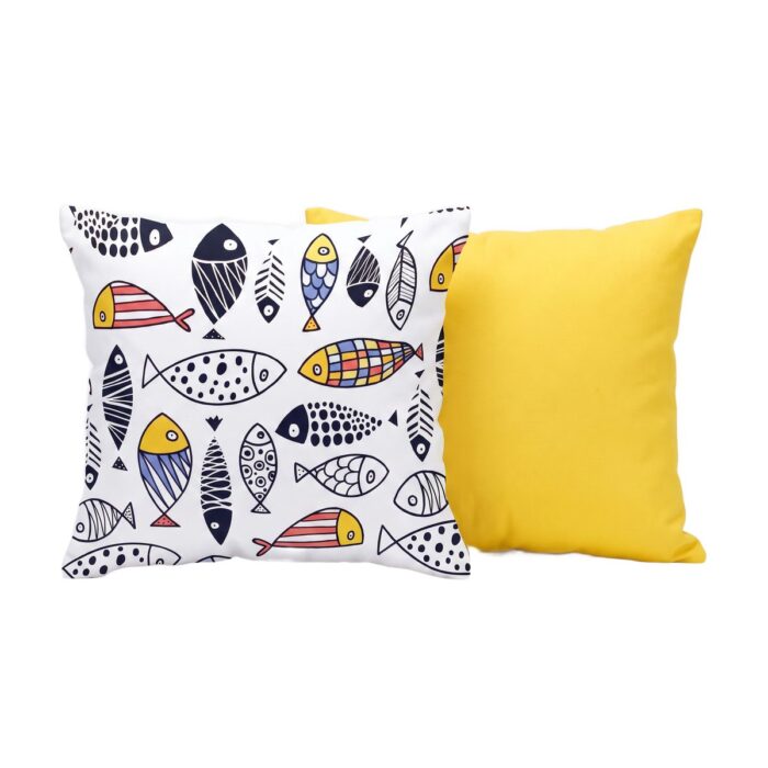 Hand-Drawn Fish Pattern Polyester Cushion Set of 2, 45 × 45 cm, Yellow - Image 9