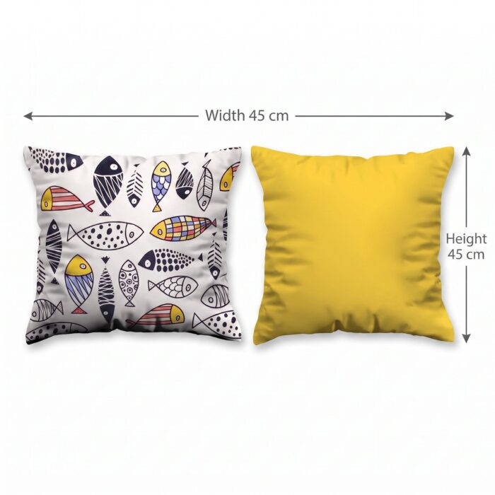Hand-Drawn Fish Pattern Polyester Cushion Set of 2, 45 × 45 cm, Yellow - Image 12