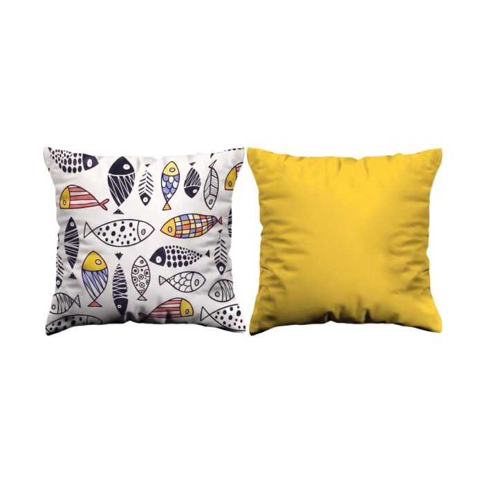 Hand-Drawn Fish Pattern Polyester Cushion Set of 2, 45 × 45 cm, Yellow - Image 14