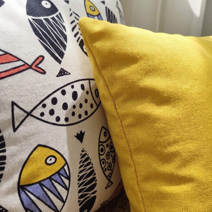 Hand-Drawn Fish Pattern Polyester Cushion Set of 2, 45 × 45 cm, Yellow - Image 16