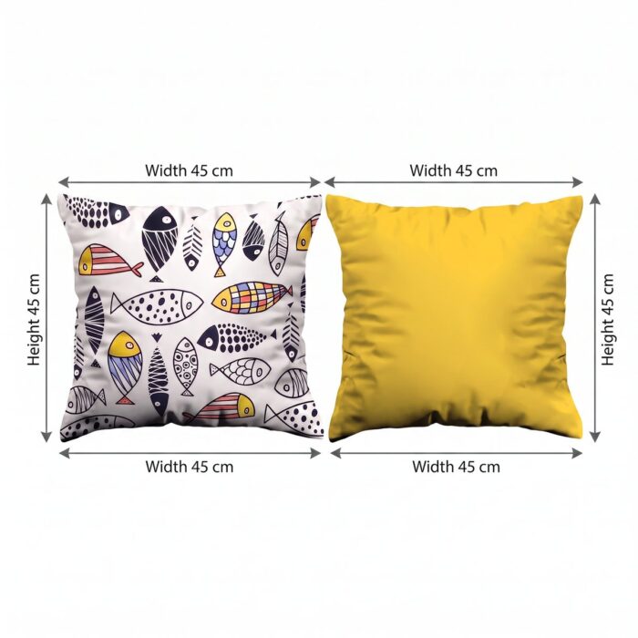 Hand-Drawn Fish Pattern Polyester Cushion Set of 2, 45 × 45 cm, Yellow - Image 18