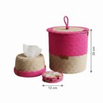 Jute Circle Jute Tissue Box with Storage Basket & 4 Coasters, 25 × 12 cm, Green/Beige - Image 8
