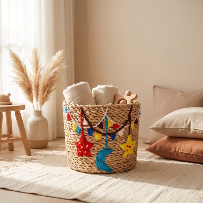 Ramadan Embroidered Halfa Storage Basket for Toys & Laundry, 25 × 25 cm - Image 4
