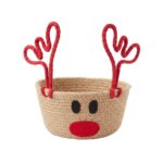 Christmas Deer Motif Jute & Cotton Rope Basket for Holiday Treats & Gifts, 20 cm diameter × 10 cm height, 25 cm diameter × 10 cm height, Red - Image 4