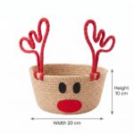 Christmas Deer Motif Jute & Cotton Rope Basket for Holiday Treats & Gifts, 20 cm diameter × 10 cm height, 25 cm diameter × 10 cm height, Red - Image 5