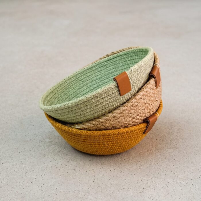Woven Jute Storage Basket for Cosmetics & Coffee Capsules, 20 cm diameter (top) × 8 cm height, Olive/Dark Camel - Image 9
