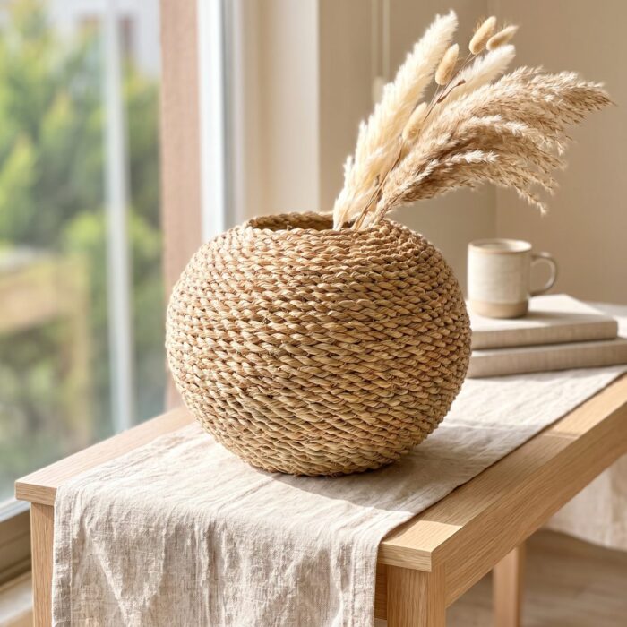 Round Halfa Vase, 40 cm, Natural - Image 4