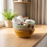 Woven Jute Storage Basket for Cosmetics & Coffee Capsules, 20 cm diameter (top) × 8 cm height, Olive/Dark Camel - Image 15