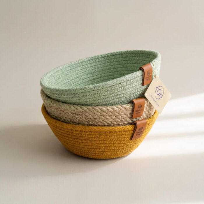 Woven Jute Storage Basket for Cosmetics & Coffee Capsules, 20 cm diameter (top) × 8 cm height, Olive/Dark Camel - Image 17