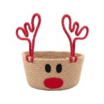 Christmas Deer Motif Jute & Cotton Rope Basket for Holiday Treats & Gifts, 20 cm diameter × 10 cm height, 25 cm diameter × 10 cm height, Red - Image 6