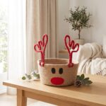 Christmas Deer Motif Jute & Cotton Rope Basket for Holiday Treats & Gifts, 20 cm diameter × 10 cm height, 25 cm diameter × 10 cm height, Red - Image 7