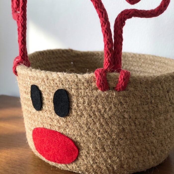 Christmas Deer Motif Jute & Cotton Rope Basket for Holiday Treats & Gifts, 20 cm diameter × 10 cm height, 25 cm diameter × 10 cm height, Red - Image 8