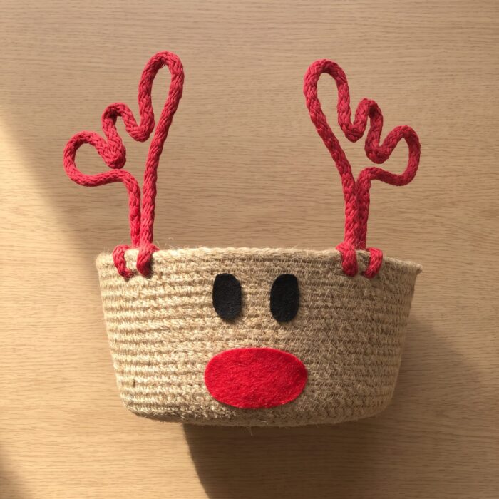 Christmas Deer Motif Jute & Cotton Rope Basket for Holiday Treats & Gifts, 20 cm diameter × 10 cm height, 25 cm diameter × 10 cm height, Red - Image 9