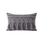Geometric Tufted Tassel Cotton Cushion with Filler, 50 × 30 cm, Grey - Image 3