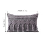 Geometric Tufted Tassel Cotton Cushion with Filler, 50 × 30 cm, Grey - Image 4