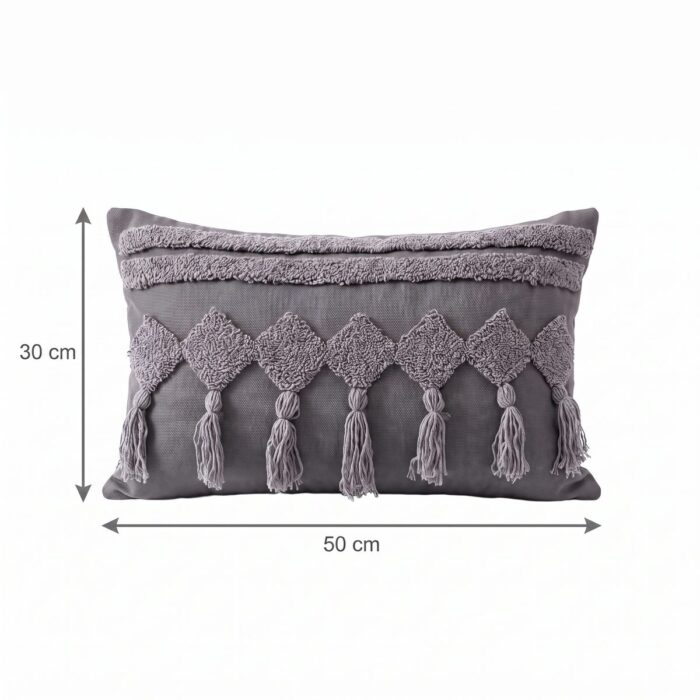 Geometric Tufted Tassel Cotton Cushion with Filler, 50 × 30 cm, Grey - Image 5