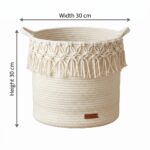 Macrame Jute Storage Basket for Laundry & Toys, 30 × 30 cm, Off-white/Beige - Image 4